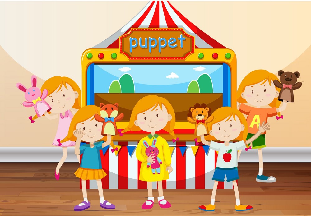 children playing with hand puppets vector 1073980623131